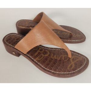 Sam Edelman Jaynee 7.5 M Leather Toe Thong Sandal Comfort Slip On Shoes Tan